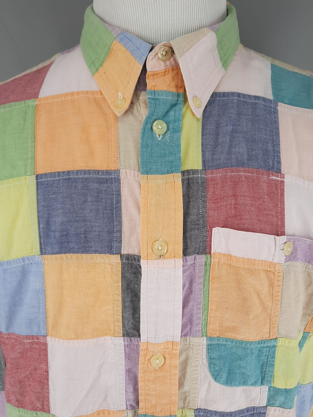 Orvis Patchwork Shirt Men's XL Short Sleeve Pastels Vintage